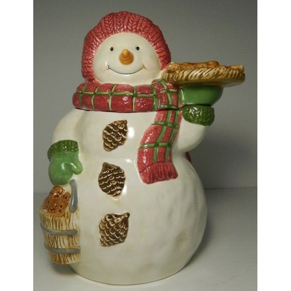 Vintage Bico Christmas Cookie Jar Snowwoman with Ginger Bread Men Cookies 10.5" - Picture 1 of 16